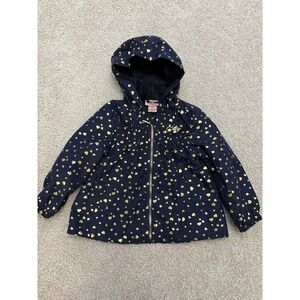 Girls Juicy Couture Navy Blue Heart Printed Hooded Rain Jacket Size 24 Months